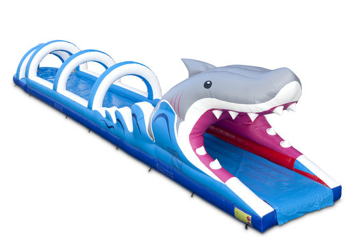 Spectacular inflatable shark belly slide 18 meters long for kids. Buy inflatable belly slides now online at JB Inflatables UK