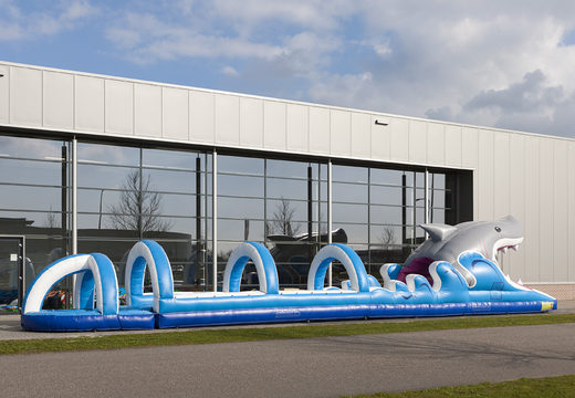Spectacular inflatable shark belly slide 18 meters long with an extra wide track for children. Buy inflatable belly slides now online at JB Inflatables UK