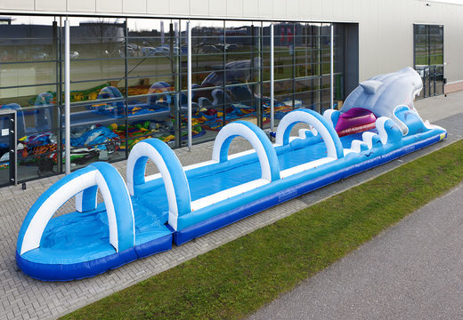Shark belly slide track 18 meters long with an extra wide track. Order inflatable belly slides now online at JB Inflatables UK