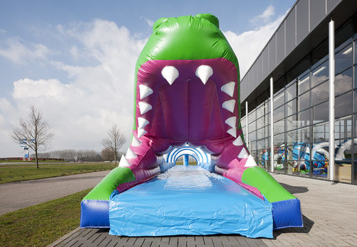 Order an inflatable 18m long belly slide in a crocodile theme for kids. Buy inflatable belly slides now online at JB Inflatables UK