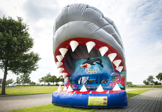 Order 8 meter long inflatable shark obstacle course for kids. Buy inflatable obstacle courses online now at JB Inflatables UK