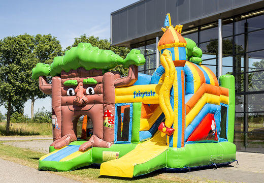 Multiplay bouncy castle in fairytale theme with slide for children. Buy inflatable bouncy castles online at JB Inflatables UK