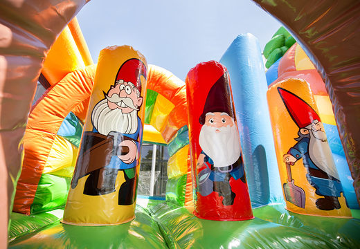 Medium inflatable multiplay bouncy castle in fairytale theme with slide for children. Order inflatable bouncy castles online at JB Inflatables UK