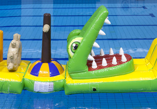 Buy an inflatable airtight obstacle course in a crocodile theme with fun 3D objects for both young and old. Order inflatable pool games now online at JB Inflatables UK