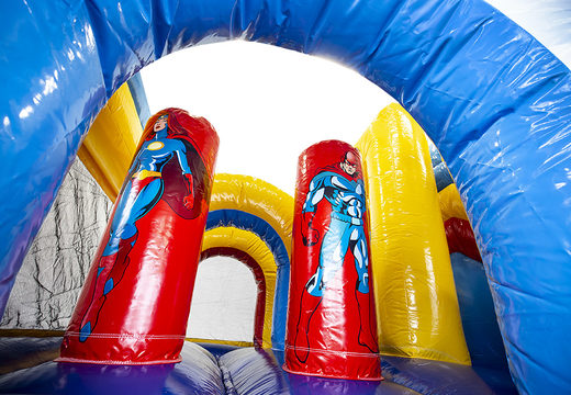 Buy a superhero themed bouncer with a slide for children. Order inflatable bouncers online at JB Inflatables UK