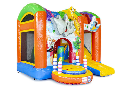 Mini inflatable multiplay bouncy castle in party theme for children. Order inflatable bouncy castles online at JB Inflatables UK