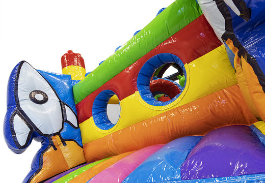 Buy inflatable 9 meter obstacle course with superblocks themed 3D objects for kids. Order inflatable obstacle courses now online at JB Inflatables UK