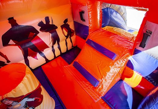 Superhero inflatable multifun bouncy castle with roof for sale for commercial use. Buy bouncy castles online at JB Inflatables UK 