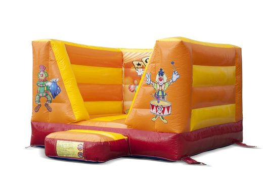 Buy a small open inflatable bouncy castle in orange circus theme for kids. Buy bouncy castles at JB Inflatables UK online