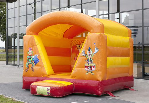 Small bouncer with roof in circus theme for sale for children. Order now at JB Inflatables UK online