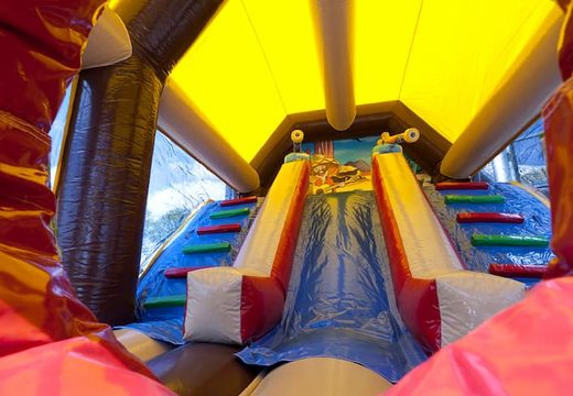 Order shooting combo western bouncy castle with cover, shooting game and slide for kids. Buy bouncy castles online at JB Inflatables UK