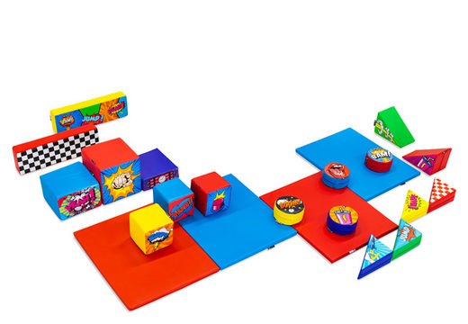 Large Softplay set in Comic theme with colorful blocks to play with